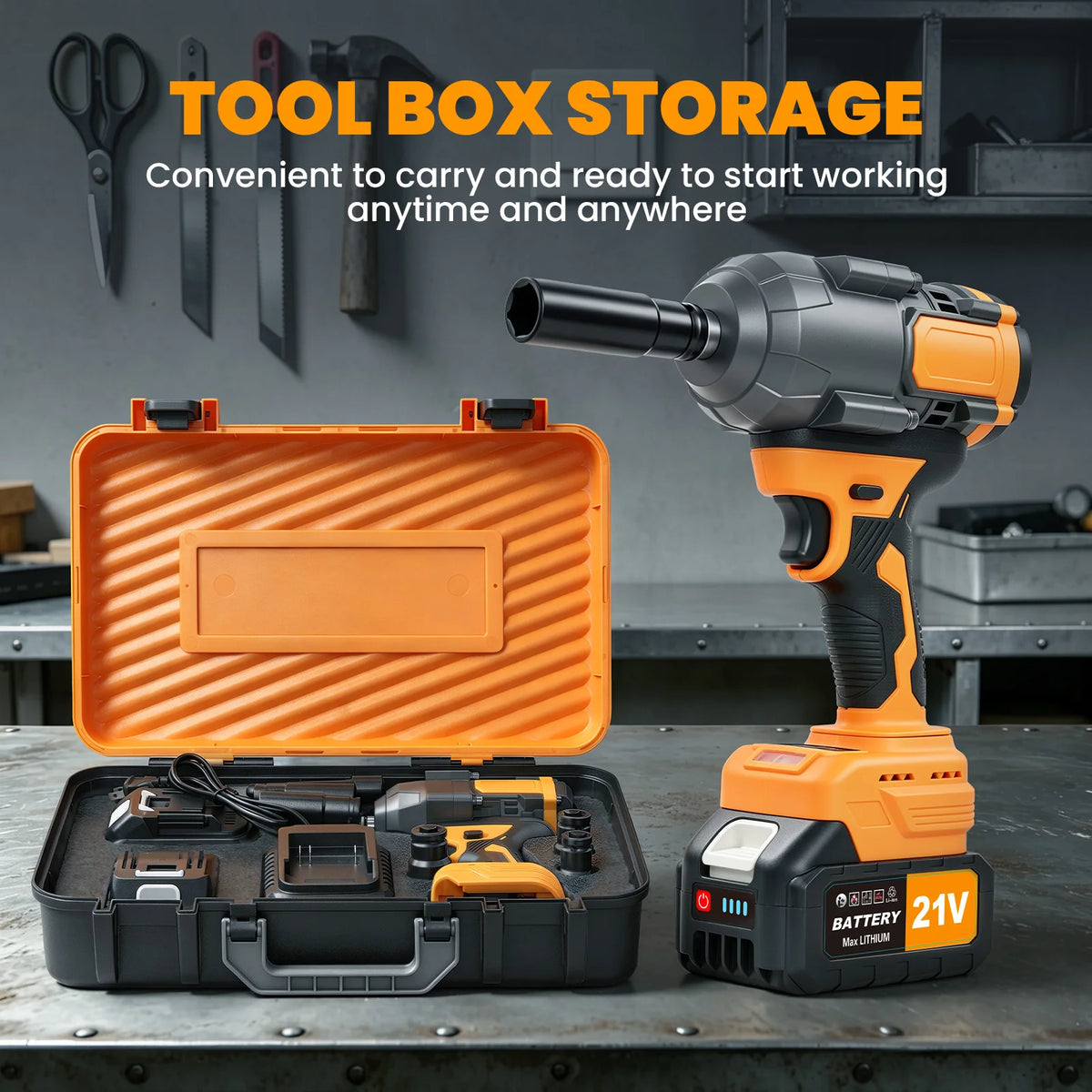 1300NM 21V 1/2" Electric Brushless Impact Wrench High Torque Tire & Suspension Removal Kit 3-Speed Control 2 x 4.0Ah Batteries Charger Lightweight Professional Power Tool