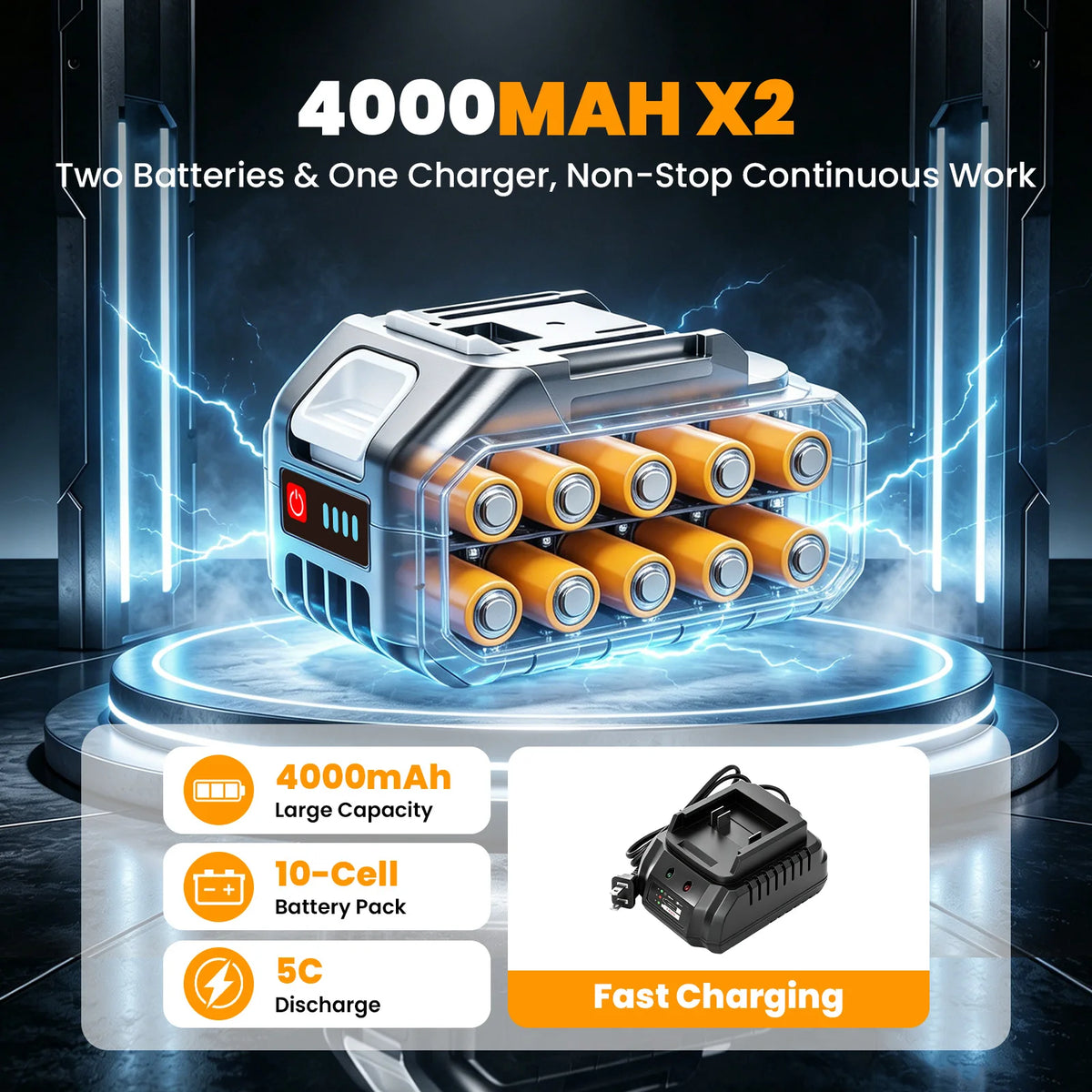 1300NM 21V 1/2" Electric Brushless Impact Wrench High Torque Tire & Suspension Removal Kit 3-Speed Control 2 x 4.0Ah Batteries Charger Lightweight Professional Power Tool