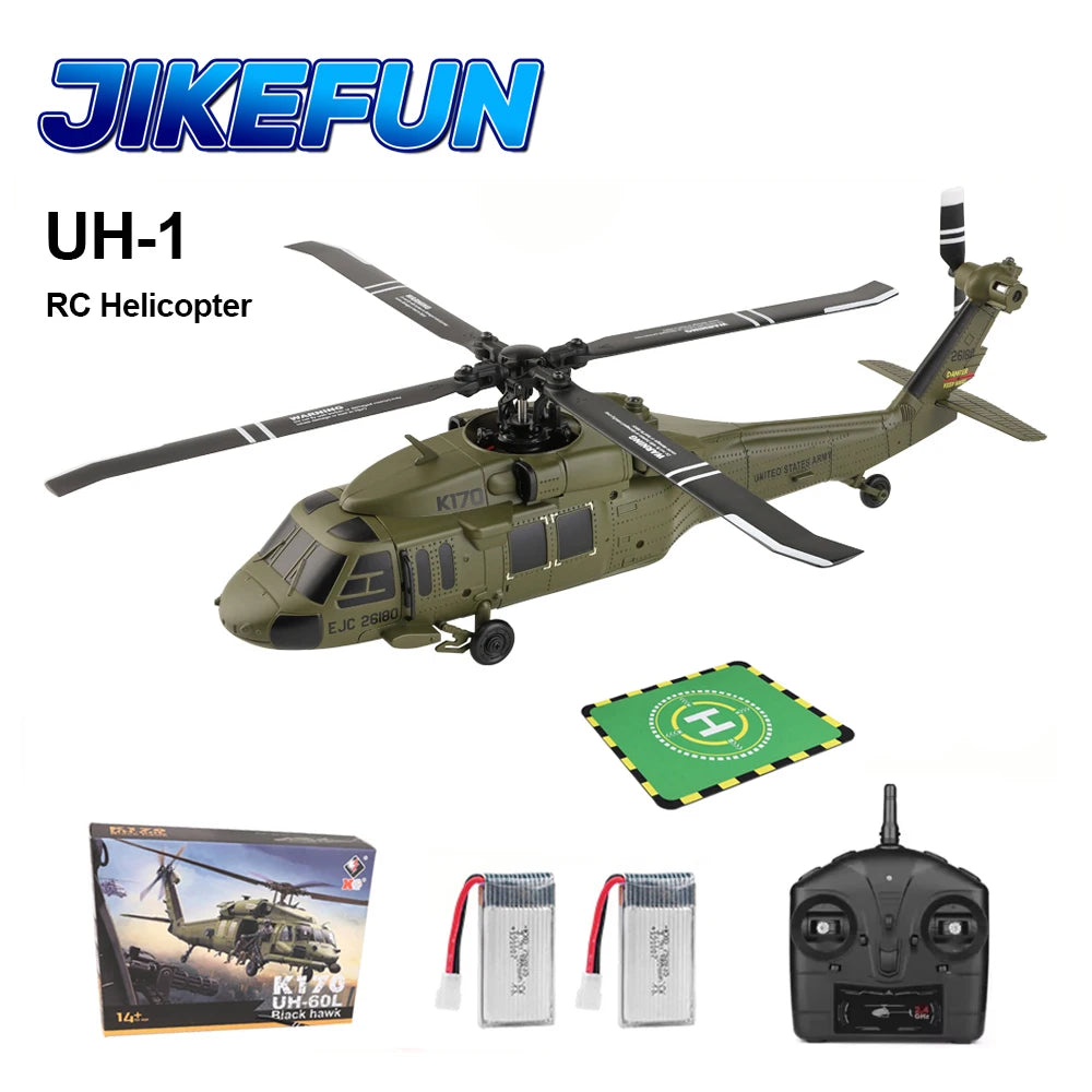 Wltoys K170 RC Helicopter UH-60L 4 Channel Remote Control Brushless Helicopters with Gyro and LED Light Durable Airplane Toy