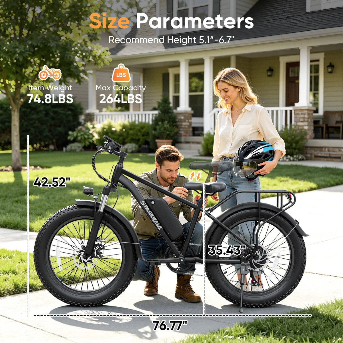 Spacewalk 1500W Peak Motor Electric Bike for Adults 26"x4.0 Fat Tire E-Bike, 48V 15Ah Removable Battery, 28MPH Fast Speed, 60 Miles Range, NFC Unlock, Front Suspension, 7-Speed Mountain Ebike with Rear Rack