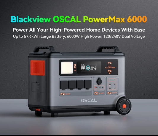 OSCAL PM6000/2400ProMax/PM200.  Foldable Solar Panel. Wheeled Energy Storage, Solar Generator for Camping Van Life RV Trip Fishing Outdoor Construction Home Power Outage Blackout Emergency Backup Supply