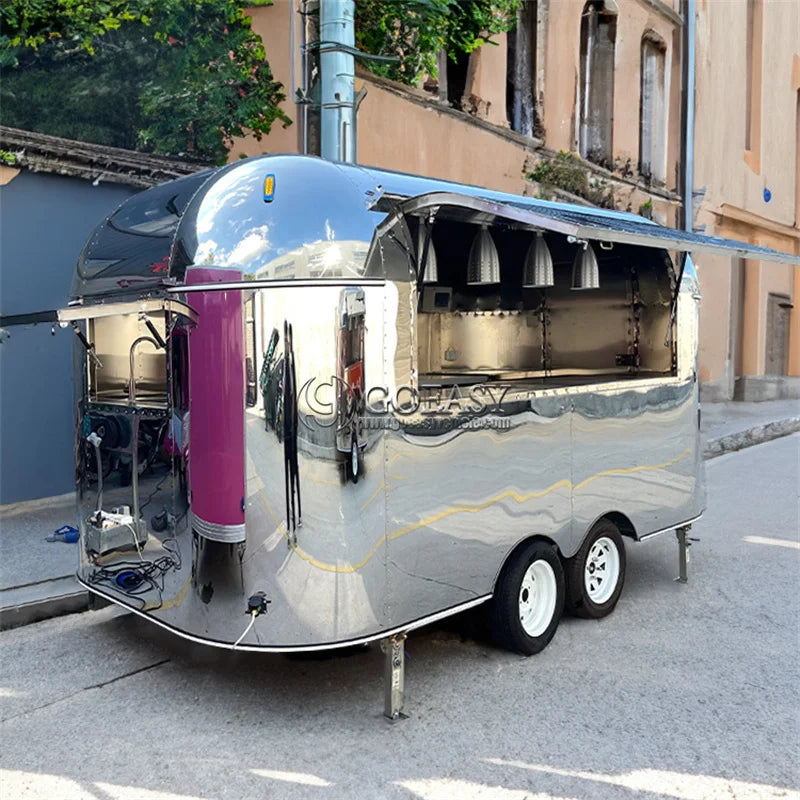 Outdoor Mirror Stainless Steel Food Truck Kitchen Concession Food Trailer Mobile Best Selling Foodtruck Fast Food Trailer